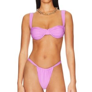 Purple Ribbed Balconette Bikini Top Small Bottom Large